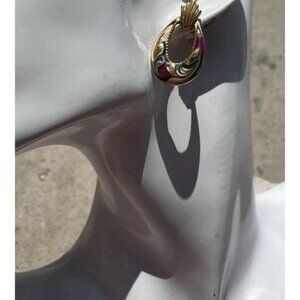 Vintage Enamel Door Crown Knocker Pierced Earrings 80’s Multicolor Made in USA